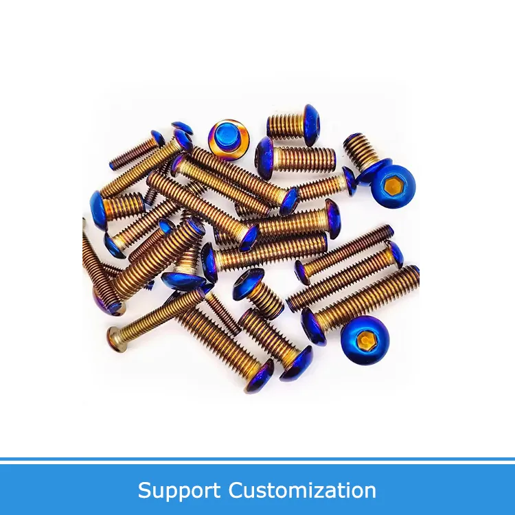 Gr2 Titanium Screw ISO7380 M3 M4 M5 M6 M8 Colourful Titanium Hex Hexagon Socket Button Head Screw for Bicycle Motorcycle Parts