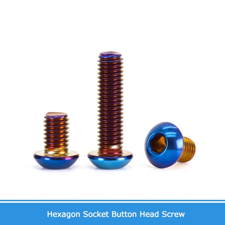 Gr2 Titanium Screw ISO7380 M3 M4 M5 M6 M8 Colourful Titanium Hex Hexagon Socket Button Head Screw for Bicycle Motorcycle Parts