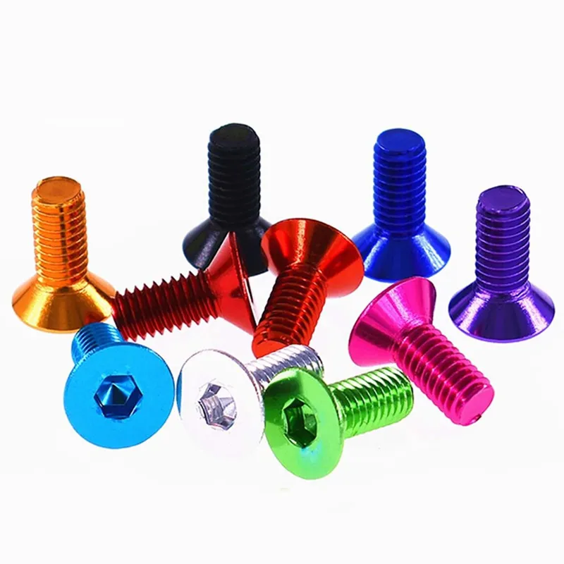 M4 Hex Socket Countersunk Head Flat Head Screw / Bolts Anodized Aluminum Alloy 4mm Metric for Bicycle